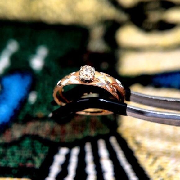 14K Plumb Gold Petite Diamond Ring Set - Picture 3 of 8